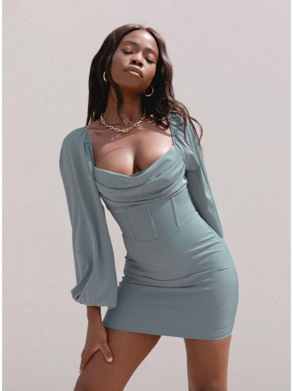 Princess Polly Blue Grey Puff Sleeve Corset Mini Dress Size US 6